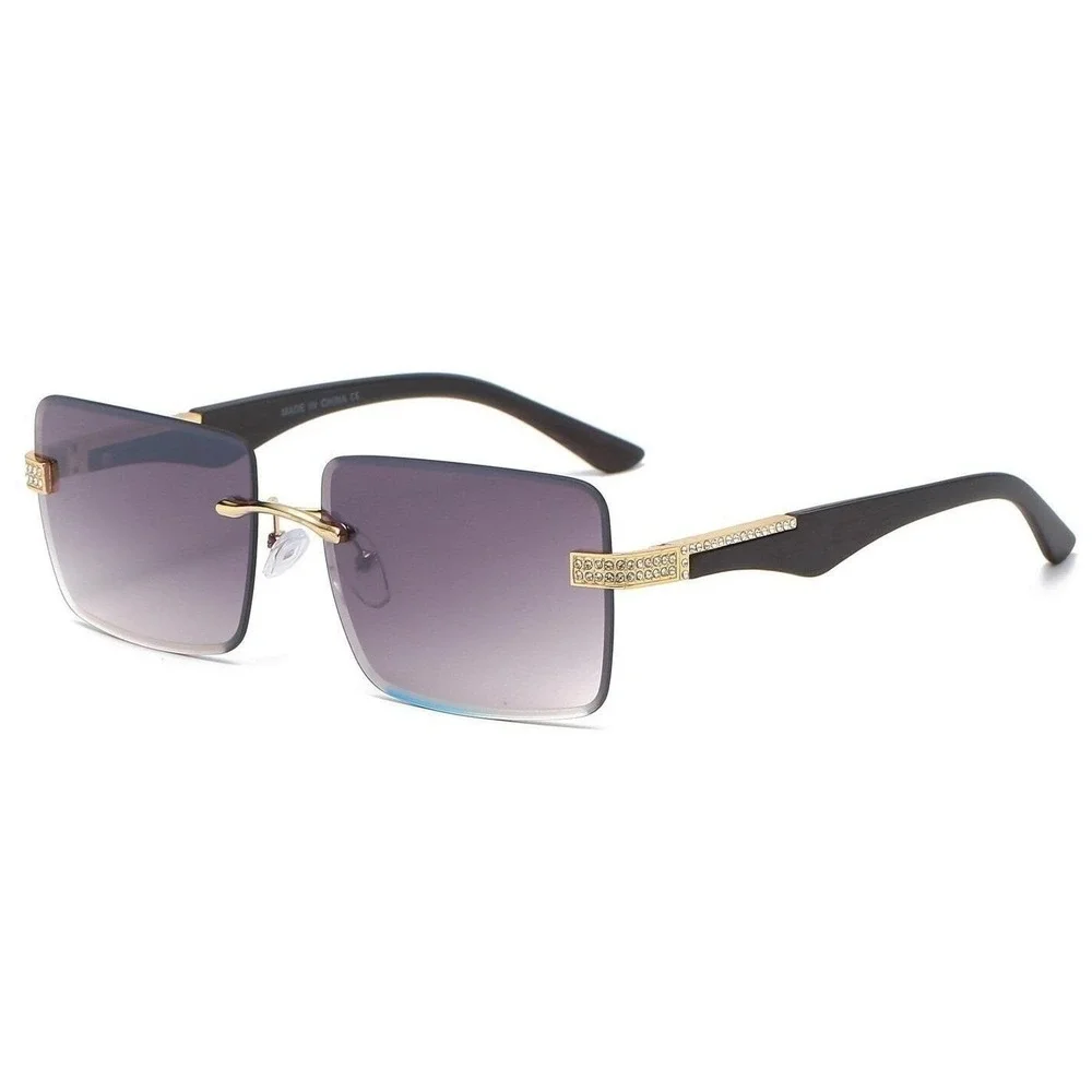 Rhinestone Men‎ Sunglasses Fashion Designer Rimless Square Frame Shades Eyewear